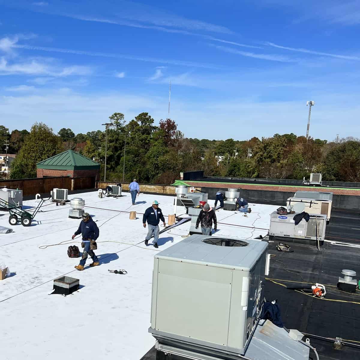 Commercial flat roof installation on office building
