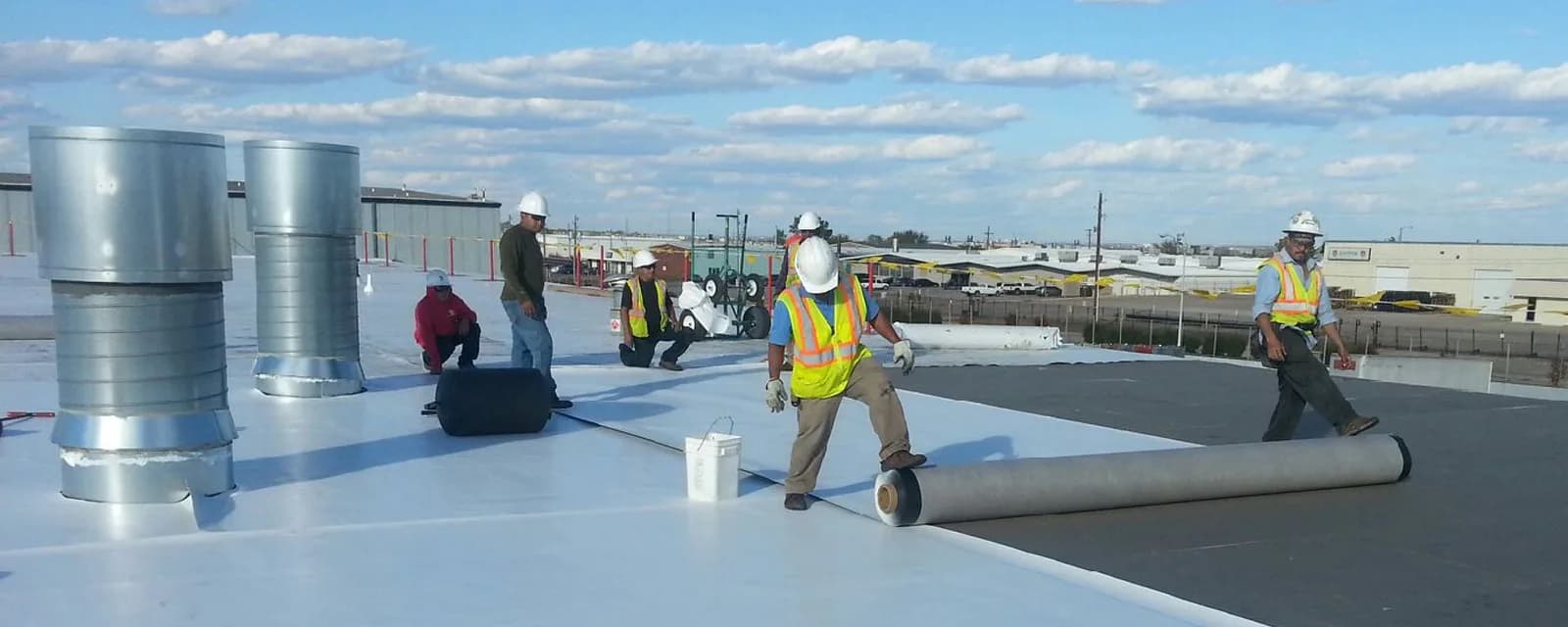 Commercial roof replacement in progress