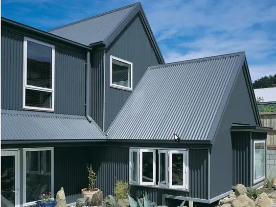 Close-up of corrugated metal roof profile