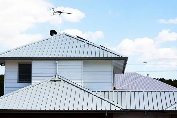 Corrugated metal roof in sunny weather