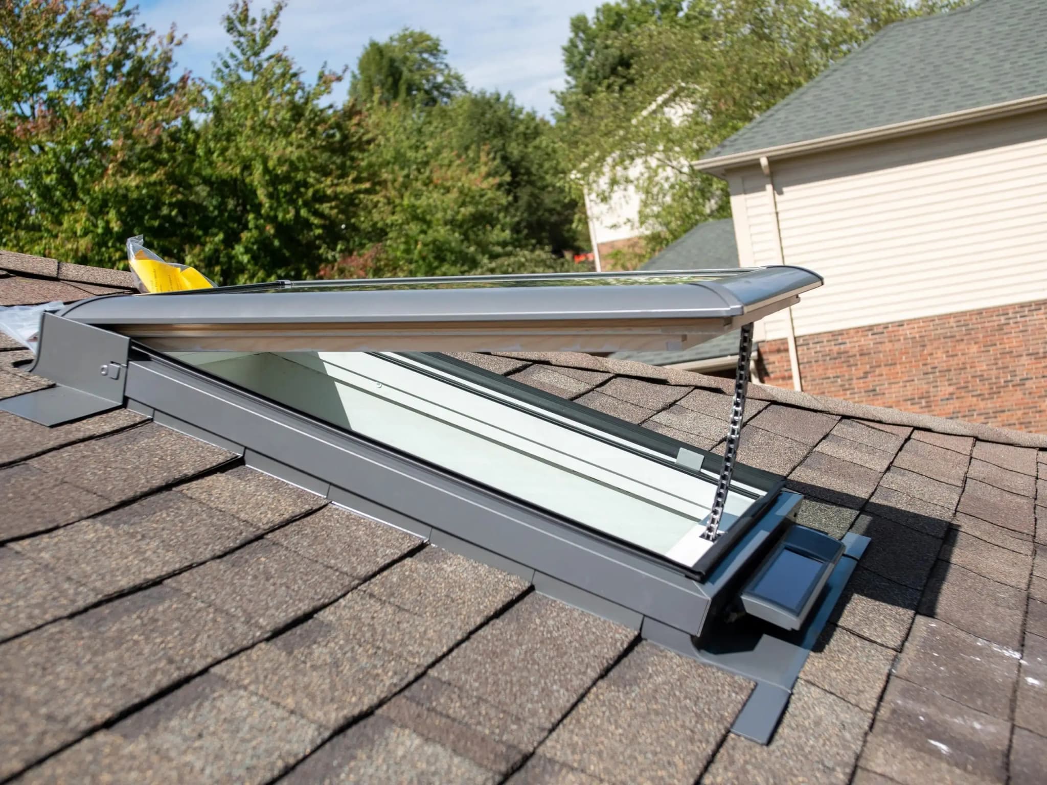 Velux skylight installed on roof