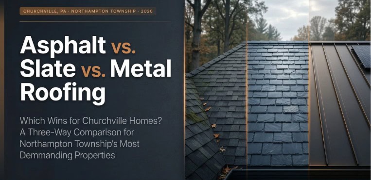 asphalt vs slate vs metal roofing Churchville pa 