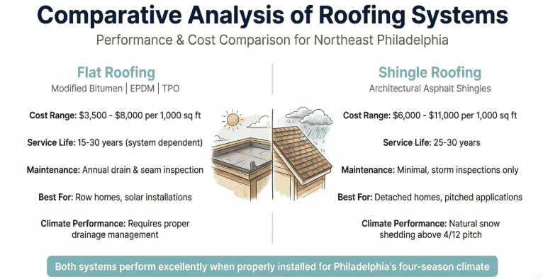 flat roof vs shingle roofing Somerton 