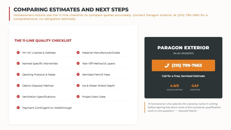 pa roofing contractor estimate requirements