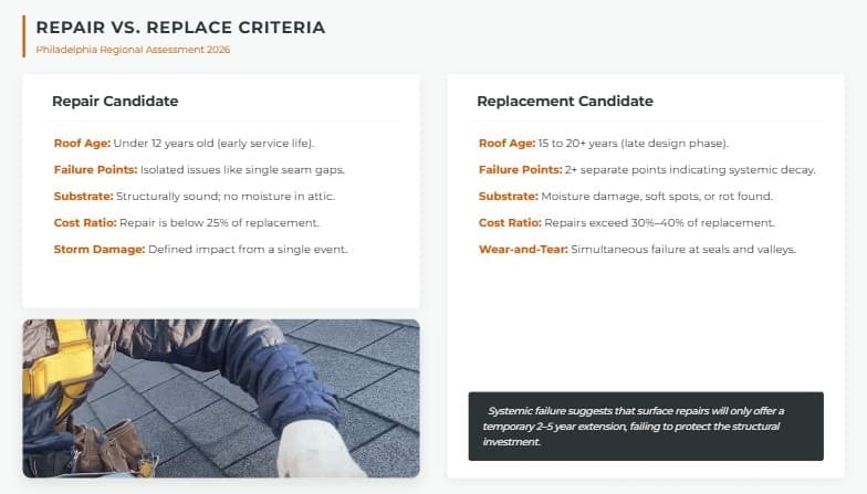 when to repair vs replace philadelphia roof